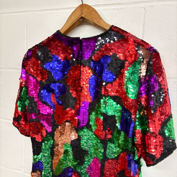Vintage 80’s Colourful Beaded Sequin Silk Gown, 80’s NYE dress - Picture 7 of 13